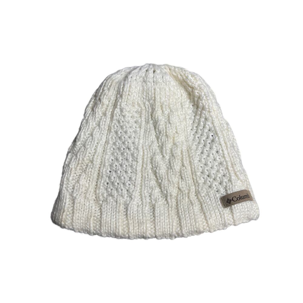 Columbia Women's White Cable Knit Winter Casual Snow Bonnet Beanie Cap Hat OS